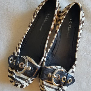 BCBG Calf Fur Zebra Stripe Ballet Flats